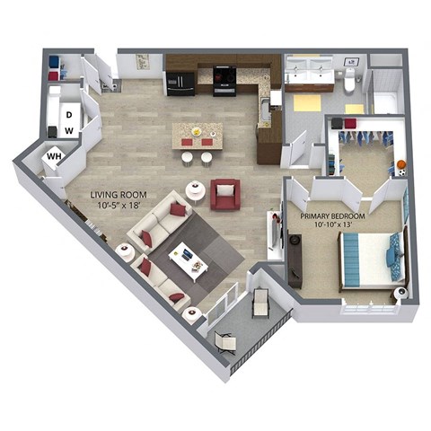 Floor plan for 1 bed, 1 bath, 810 sqft